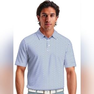 Mens Ben Hogan Performance Blue and White Geometric Short Sleeve Polo Shirt LARG